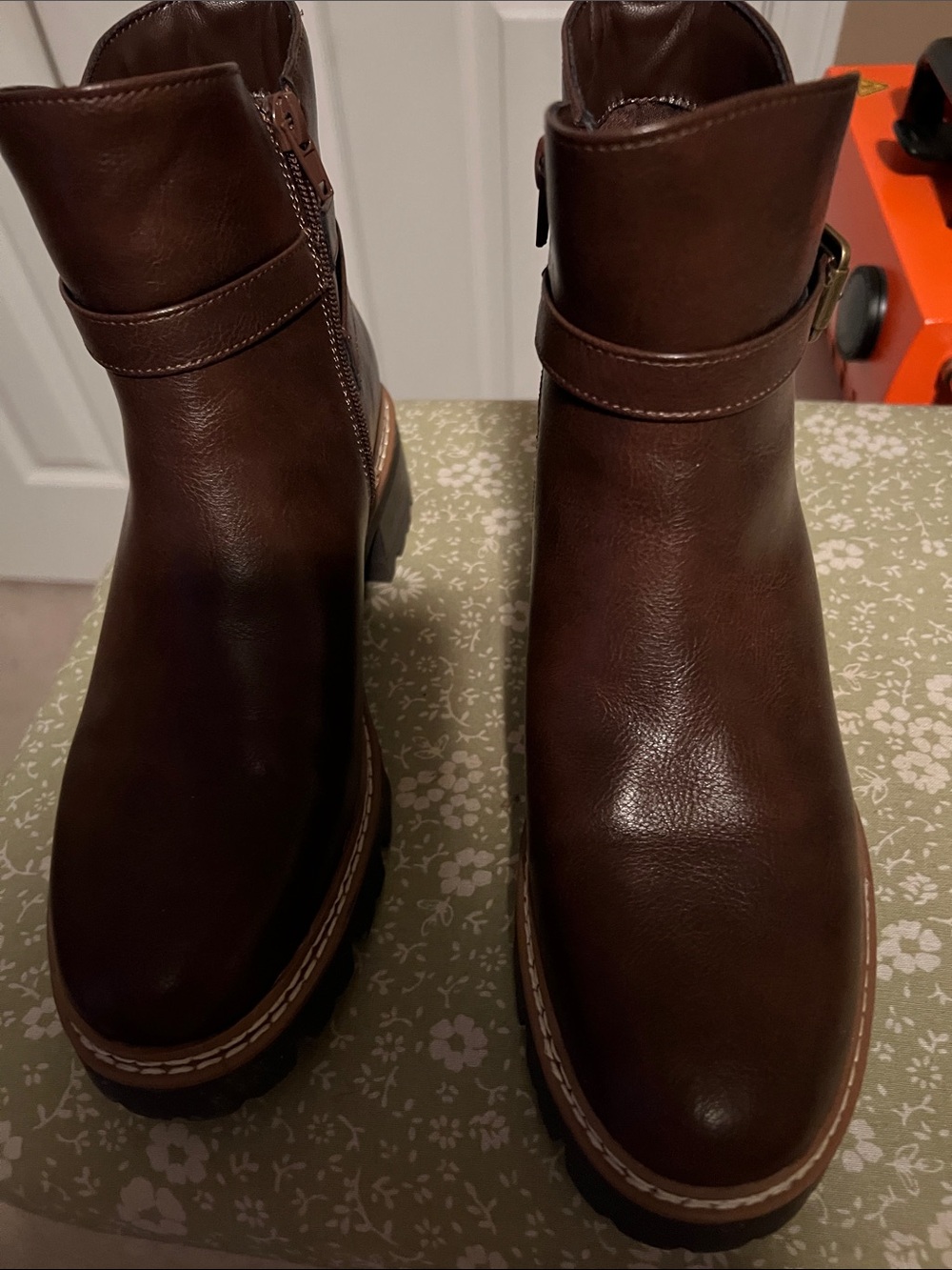 St. John's Bay Brown Leather Ankle Boots with Side Zip